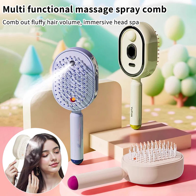 Hair Care Gift - 多機能マッサージコーム、電動スプレーエアクッション頭皮マッサージ器、セルフクリーニングエッセンシャルオイルヘアケアコーム、女性へのギフト