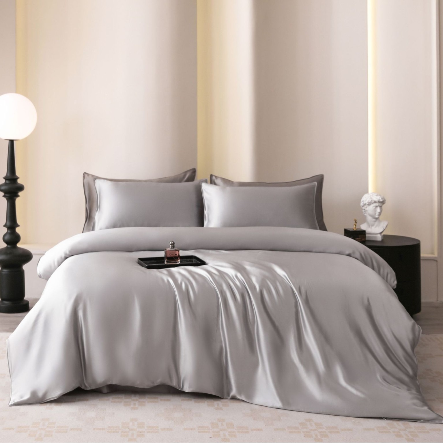 Satin Pillowcase Silk - 掛け布団カバー 枕カバー、本物の 100% 桑絹、無地白、ライトピンク、グレー色、すべてのサイズのカスタマイズ