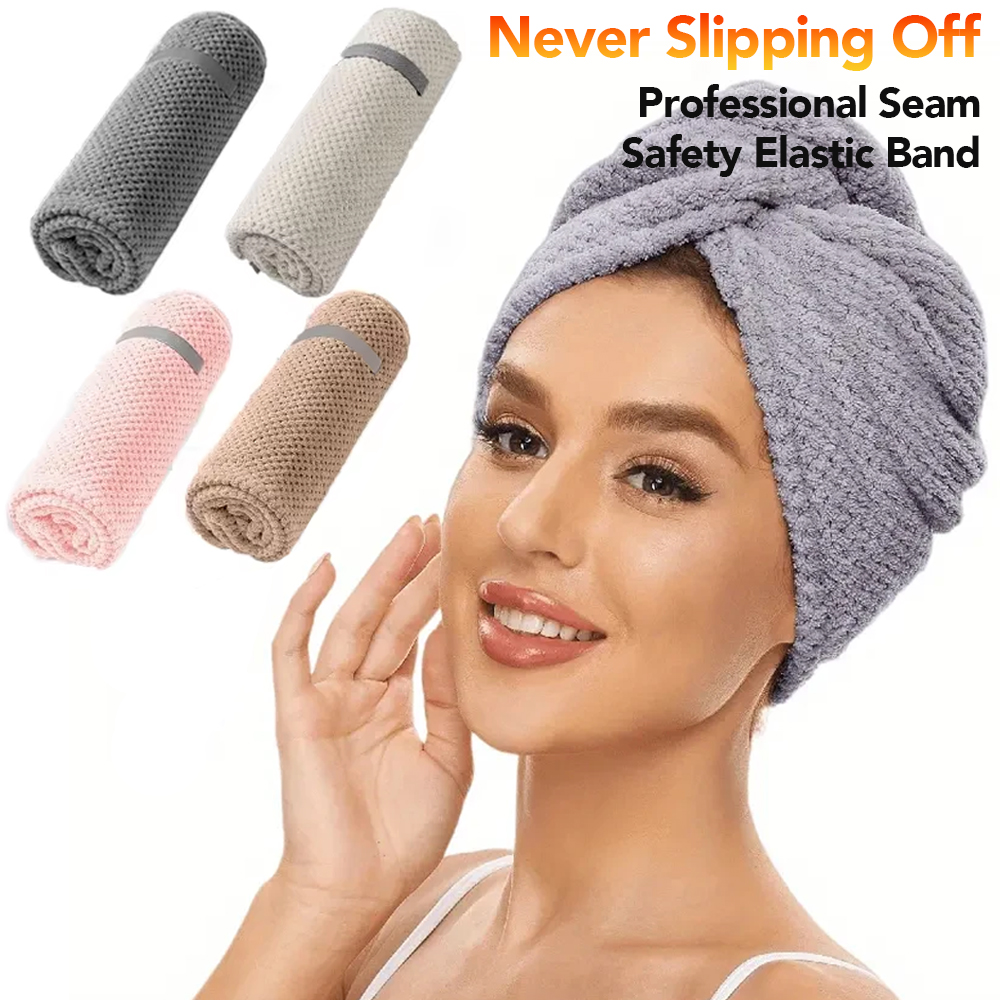 Hair Turban Towel - マイクロファイバーヘアタオル特大サイズ速乾ヘアタオルラップ、伸縮性バンド付き、超吸収性ソフトヘアタオルラップターバン