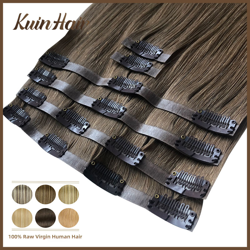 Clip In Hair Piece - ストレート目に見えない PU クリップ全頭ヘアエクステンション 100% 本物の人毛ブラジルバージンかつら 6