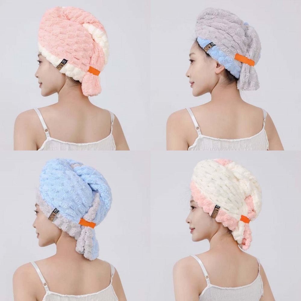 Hair Turban Towel - 再利用可能な特大速乾ヘアタオル 厚手で柔らかく吸水性抜群のマイクロファイバーターバン 広いつば付き滑り止め