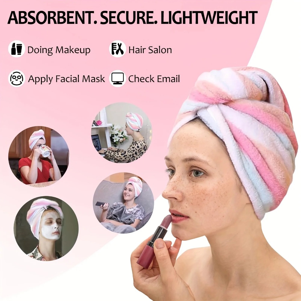 Hair Turban Towel - 超吸収性速乾ヘアタオルキャップ女性用カラフルなストライプマイクロファイバーターバンシャワーバスジム 25x65cm 軽量ソフト
