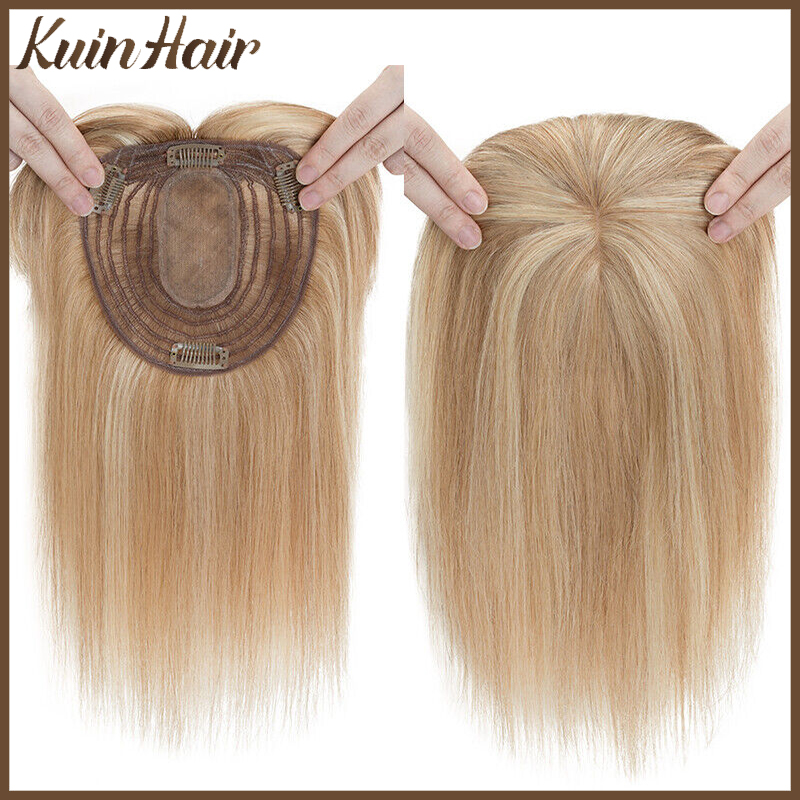 Clip In Hair Piece - シルクベーストップ女性トッパークリップ本物の人毛かつら人毛エクステンション薄型通気性ブロンドトッパー髪女性かつら