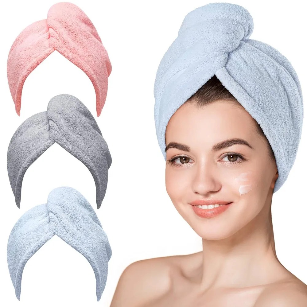 Hair Turban Towel - 速乾ヘアタオルラップ 縮れ防止マイクロファイバー乾燥タオル マジックヘアターバンシャワーキャップ ロングヘア用 超吸収ラップ