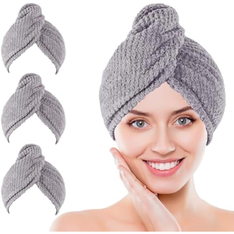 Hair Turban Towel - 超吸収速乾ヘアタオルラップターバンキャップ 女性用 ロングヘア カールヘア ウェットヘア用 バス