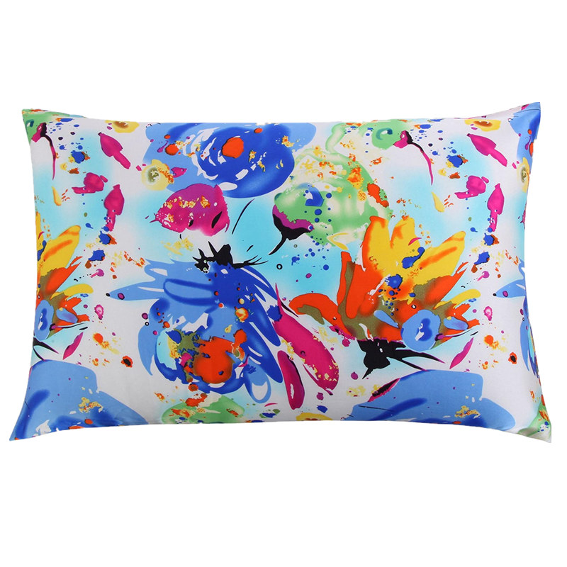 Satin Pillowcase Silk - シルクジッパー枕カバー,1ピース100% ナチュラルマルベリープリントカラーフローラルピローケース,カスタムサイズ,標準クイーン,キング