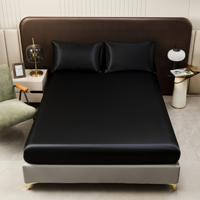 Satin Pillowcase Silk - ゴムバンド付きの黒いサテンのシーツ,氷の絹のマットレスカバー,ツイン,フル,クイーン,キング,単色の枕カバー,3個