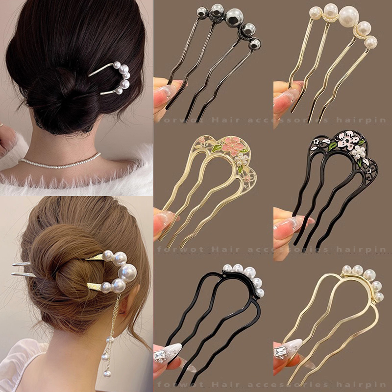 Hair Care Japanese - 金属 U 字型ヘアフォークコームパールタッセルヘアスティックヘアクリップヘアピン女性ガールヘアアクセサリー飾りスタイリングツール