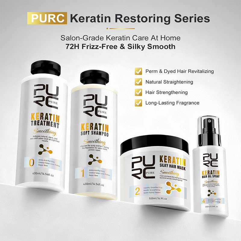 Hair Care Keratin Treatment - PURC ケラチントリートメント ヘアケアセット ストレートニングシャンプー ヘアマスク スムージング