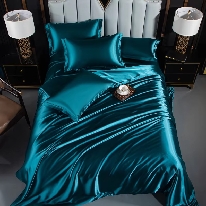 Satin Pillowcase Silk - 高級100%純粋桑絹寝具セット ダブル ソリッドシルク ポリエステルサテン パープル ベビーベッドシーツ