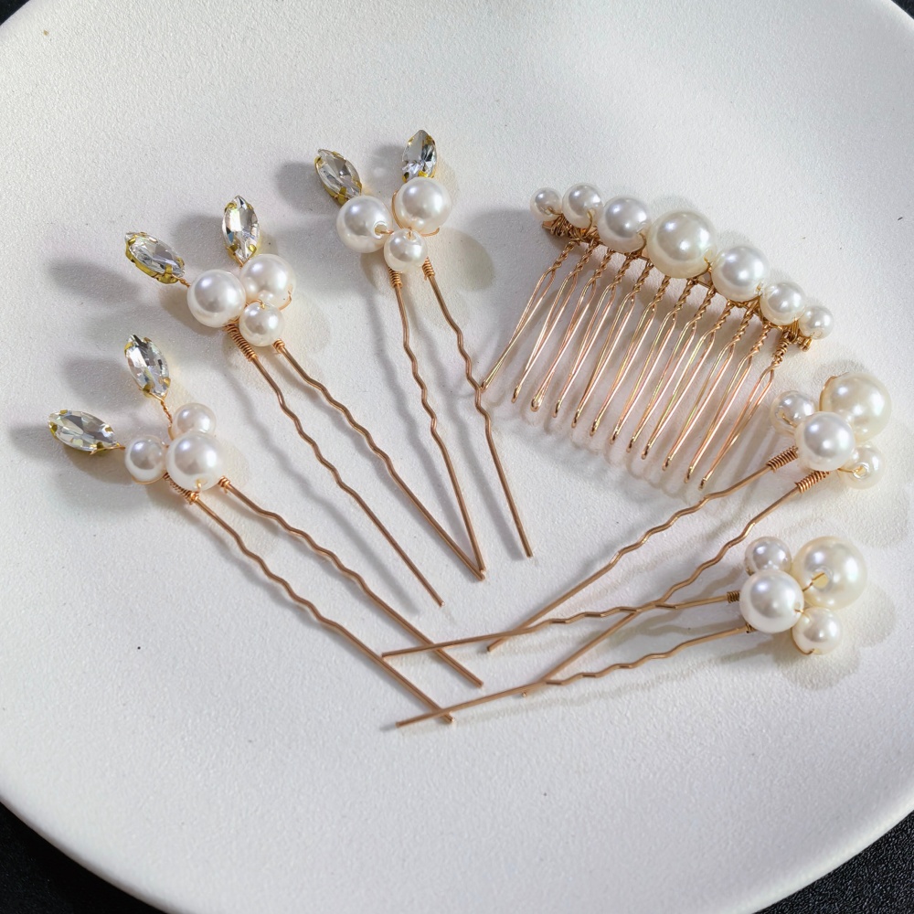 Clip In Hair Piece - パールクリスタルヘアピンコームセットブライダルウェディングヘアアクセサリー手作りU字型ヘアピンエアコームブライドメイド、プロム用