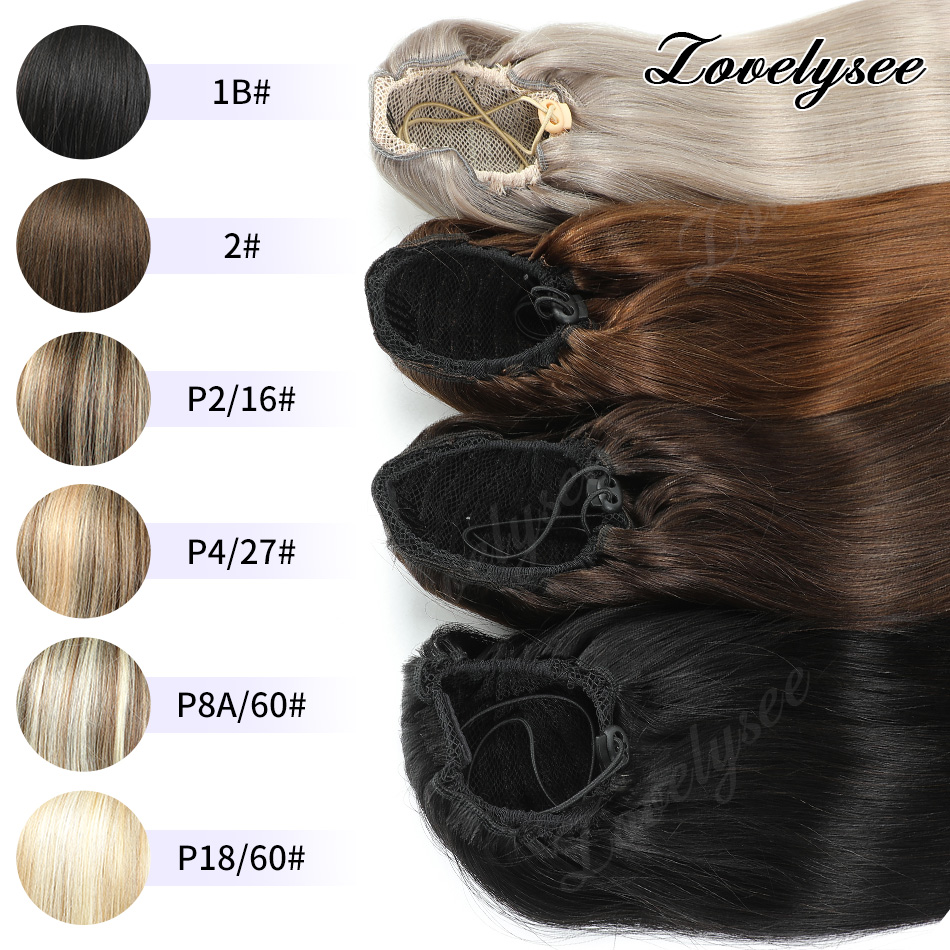 Clip In Hair Piece - 14-18インチのショートドローストリングポニーテール、100%人毛エクステ、クリップ付きストレートポニーテール、ブラジリアンポニーテールヘアエクステンション