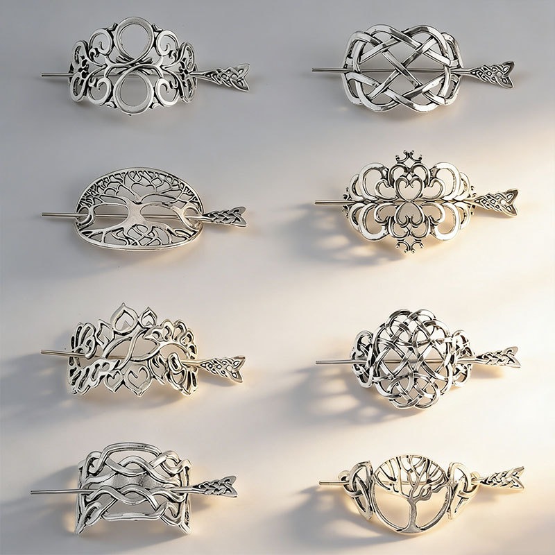Clip In Hair Piece - 24個入り パーソナライズされたバイキングケルトスタイル中空レトロ幾何学模様合金ヘアクリップ パーティーコスプレマッチングアクセサリー用