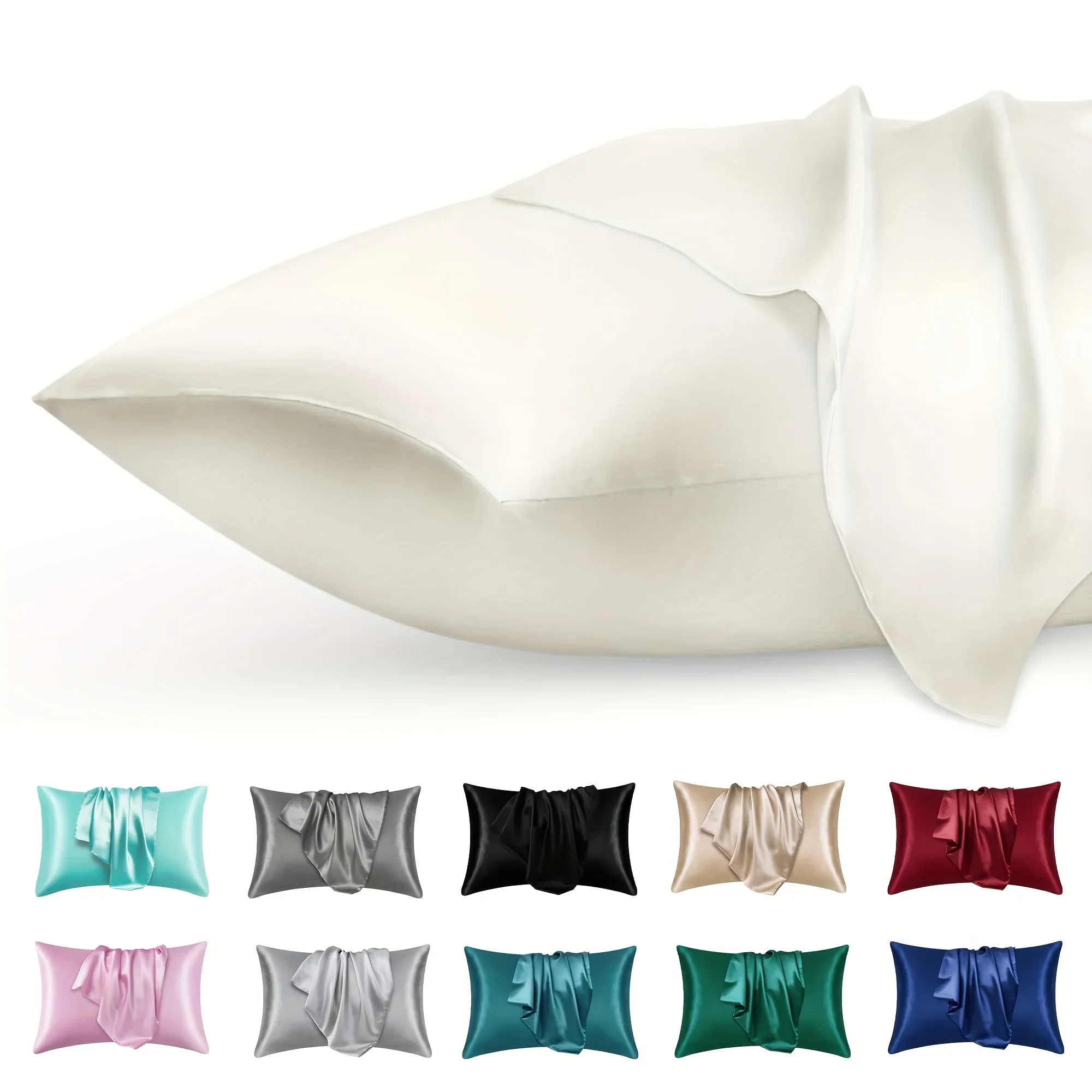 Satin Pillowcase Silk - 2 個の高級サテン封筒枕カバー無地、シルクのようなハイエンド夜間髪保護、織物、アクティブ印刷