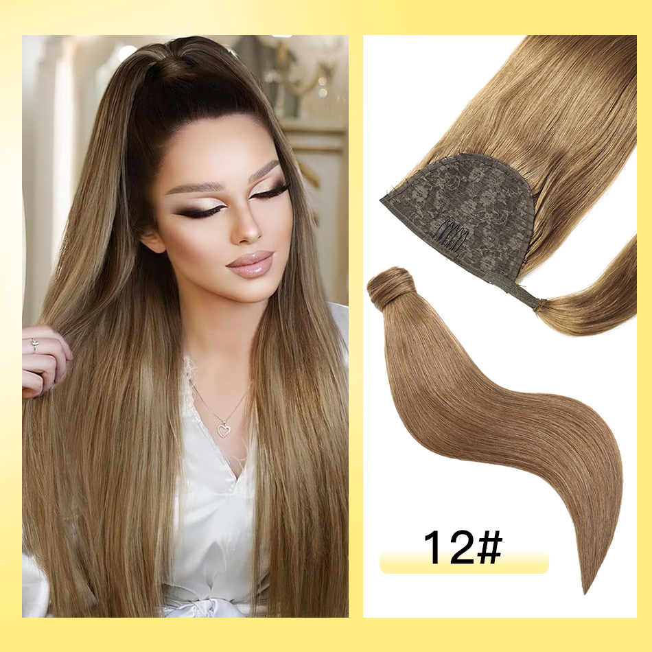 Clip In Hair Piece - Yelo ポニーテール人毛 Migic ネクタイブラジルレミーストレートポニーテール 100% 人毛ラップアラウンドポニーテール延長クリップスギナ