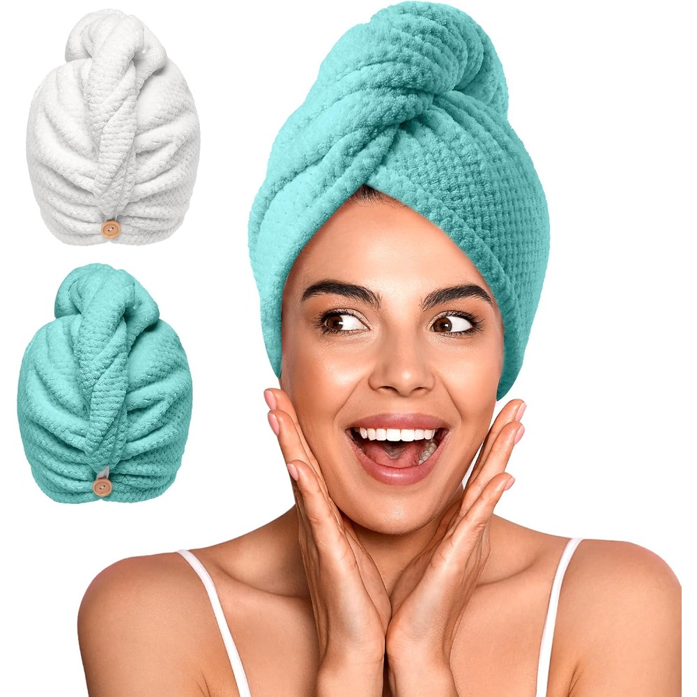 2枚組マイクロファイバーヘアタオルラップ 超吸収速乾ヘアター - Hair Turban Towel のレビューと価格