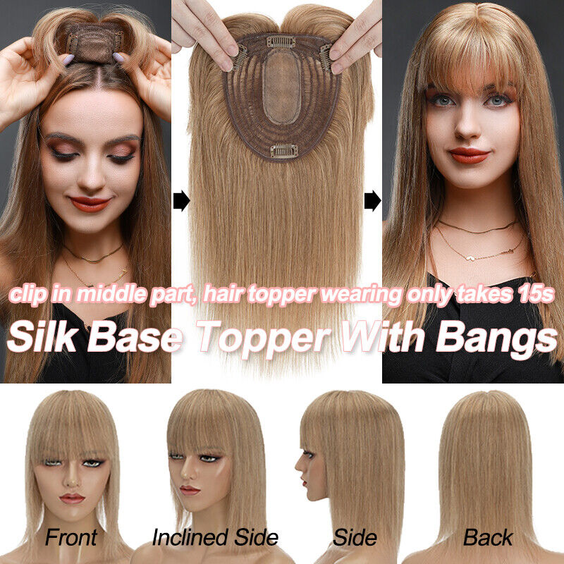 女性用フリンジ付き本物の人間の髪の毛トーピー,シルクベースの - Clip In Hair Piece のレビューと価格