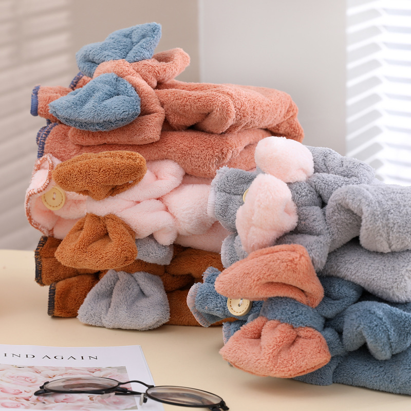 フリース無地ヘアタオルキャップ、ホーム用漫画風結び目プリンセ - Hair Turban Towel のレビューと価格
