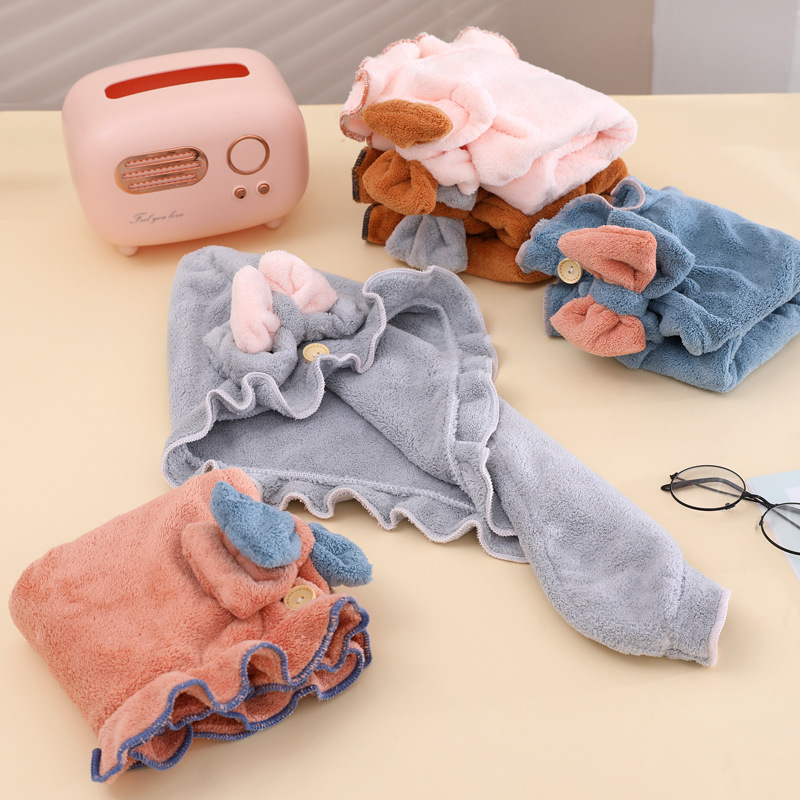 フリース無地ヘアタオルキャップ、ホーム用漫画風結び目プリンセ - Hair Turban Towel のレビューと価格
