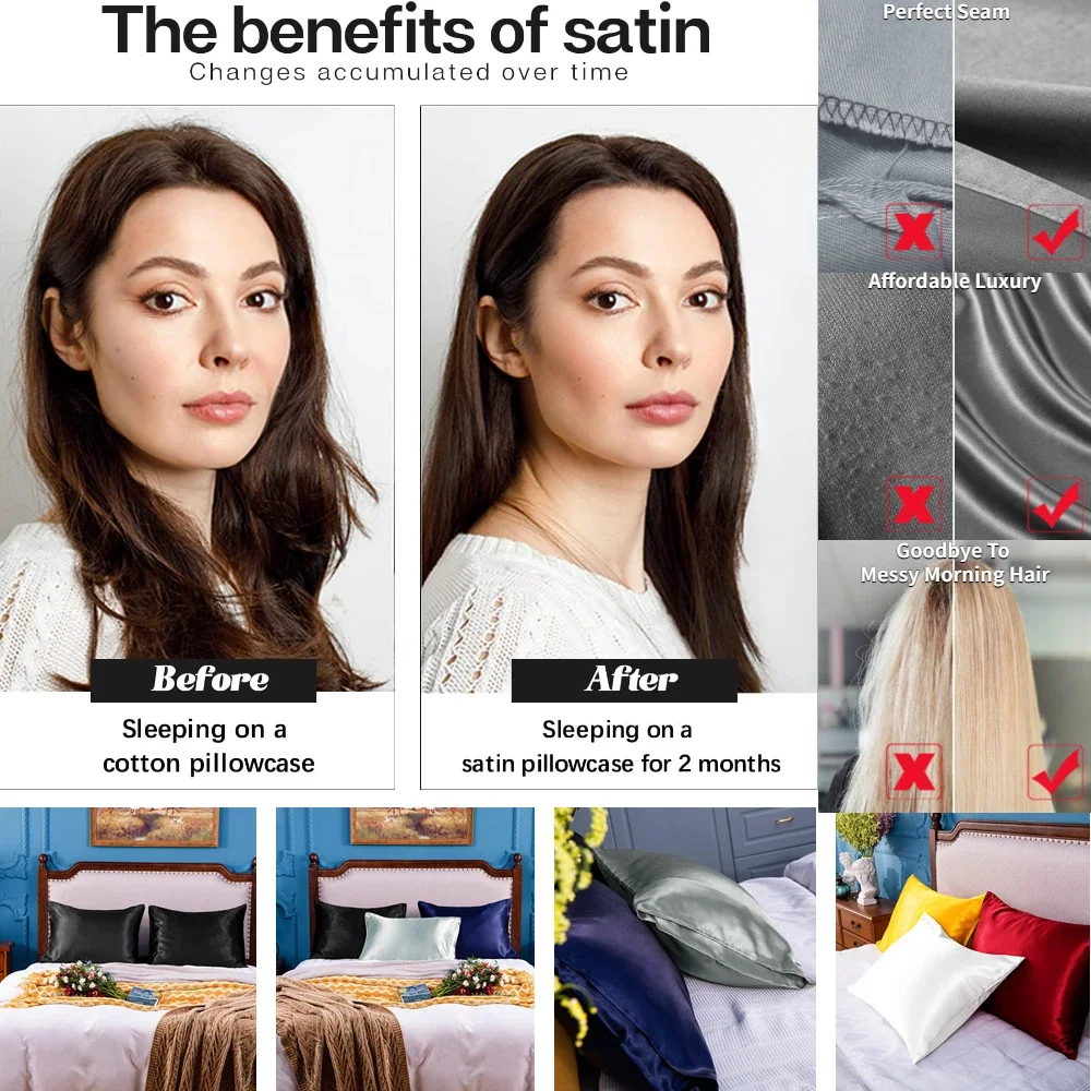 髪と肌用のサテン枕カバー 2 パック シルク枕カバーに似た非 - Satin Pillowcase Silk のレビューと価格