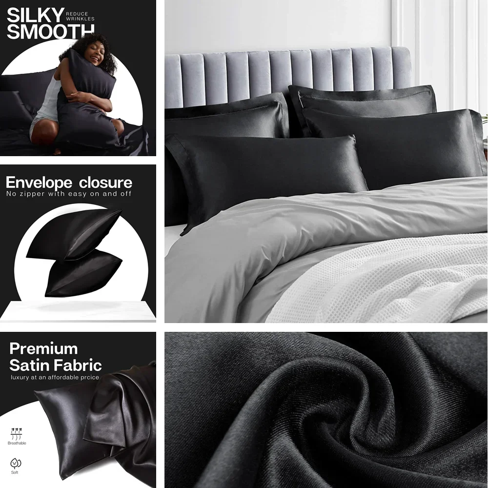 髪と肌用のサテン枕カバー 2 パック シルク枕カバーに似た非 - Satin Pillowcase Silk のレビューと価格