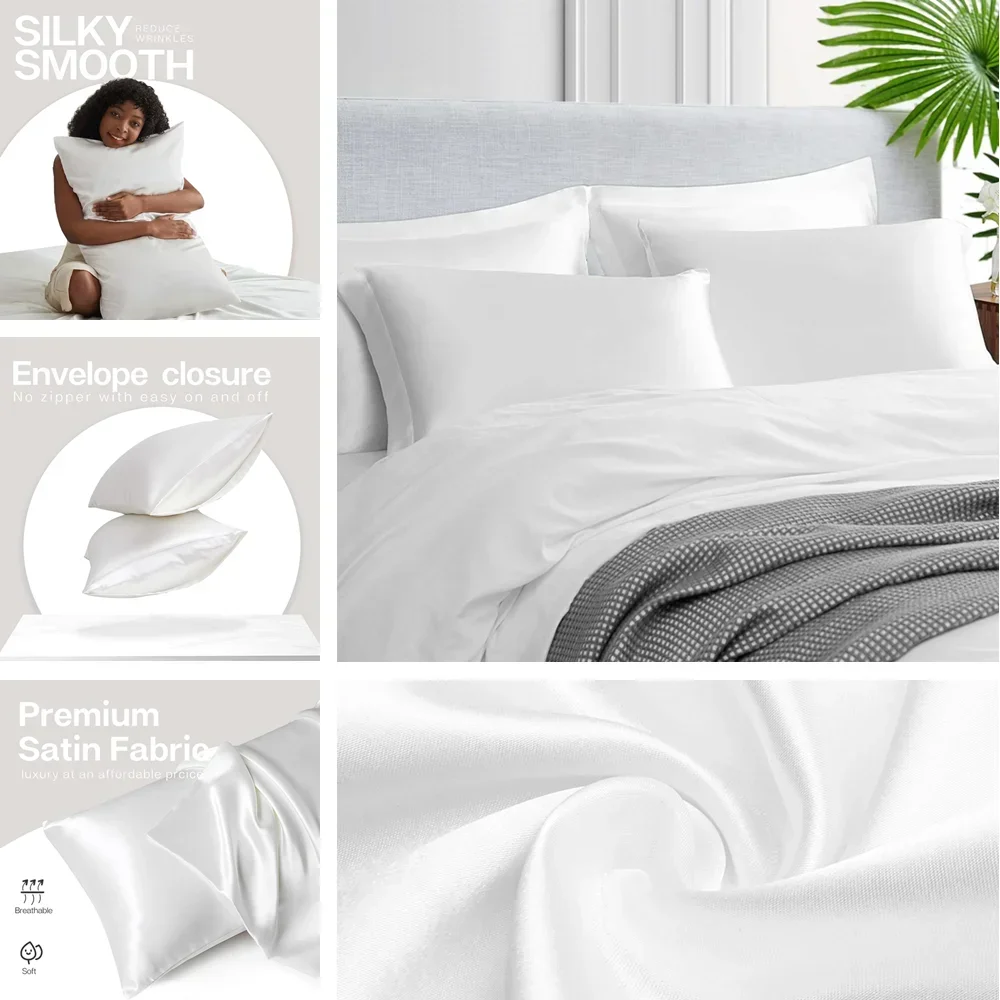 髪と肌用のサテン枕カバー 2 パック シルク枕カバーに似た非 - Satin Pillowcase Silk のレビューと価格