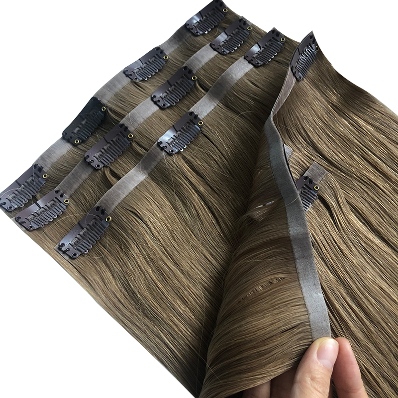ストレート目に見えない PU クリップ全頭ヘアエクステンショ - Clip In Hair Piece のレビューと価格