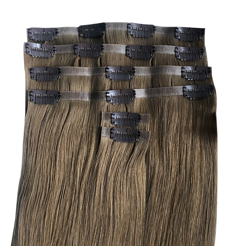 ストレート目に見えない PU クリップ全頭ヘアエクステンショ - Clip In Hair Piece のレビューと価格