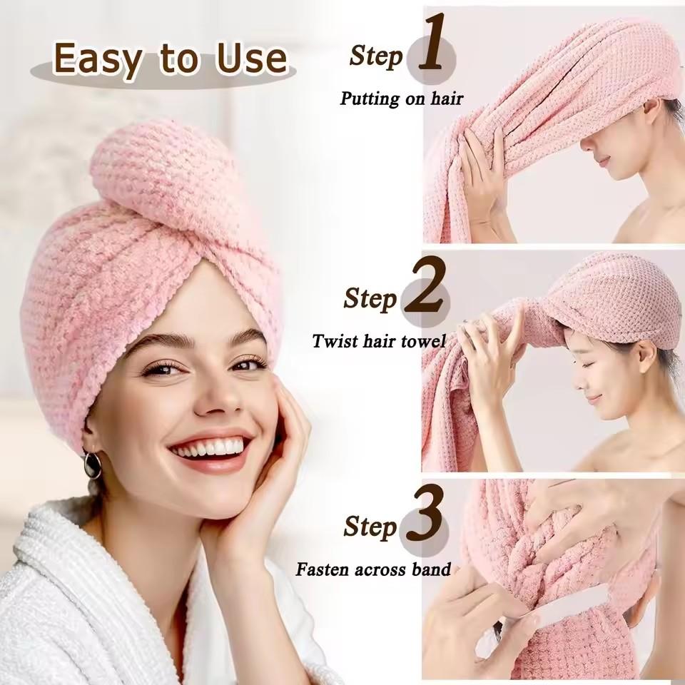 超吸収性コーラルベルベットヘアドライタオル、速乾ヘアラップ、 - Hair Turban Towel のレビューと価格