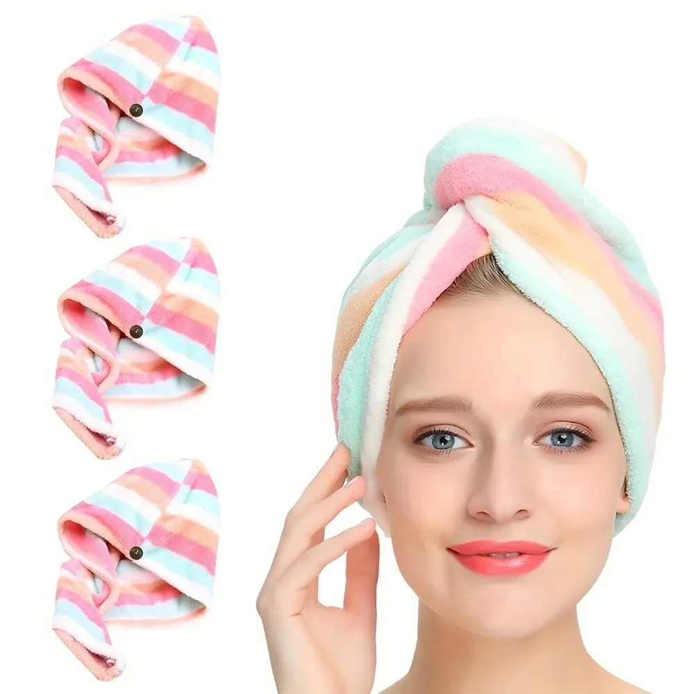 超吸収性速乾ヘアタオルキャップ女性用カラフルなストライプマイ - Hair Turban Towel のレビューと価格