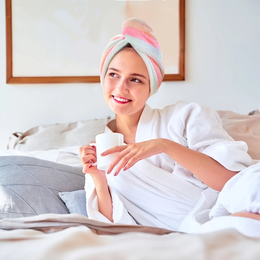 超吸収性速乾ヘアタオルキャップ女性用カラフルなストライプマイ - Hair Turban Towel のレビューと価格