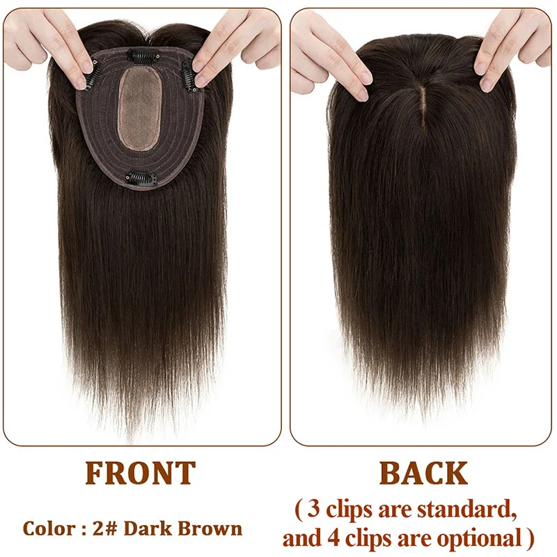 シルクベーストップ女性トッパークリップ本物の人毛かつら人毛エ - Clip In Hair Piece のレビューと価格