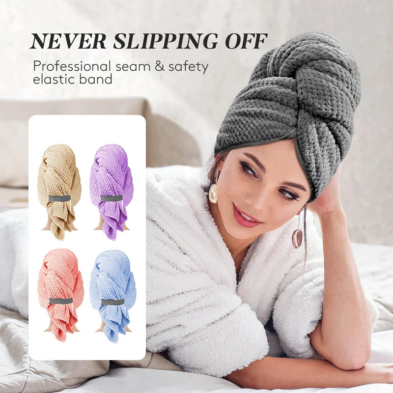 超吸収性特大マイクロファイバーヘアタオルラップ、速乾ヘアタオ - Hair Turban Towel のレビューと価格