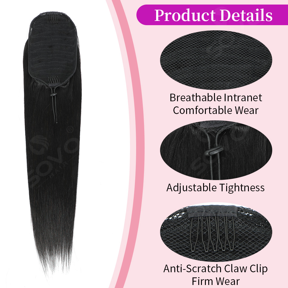 100%レミーブラジリアンストレート人毛ポニーテール、ドロー - Clip In Hair Piece のレビューと価格
