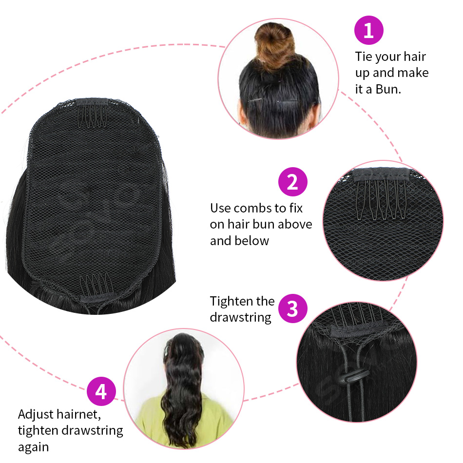 100%レミーブラジリアンストレート人毛ポニーテール、ドロー - Clip In Hair Piece のレビューと価格