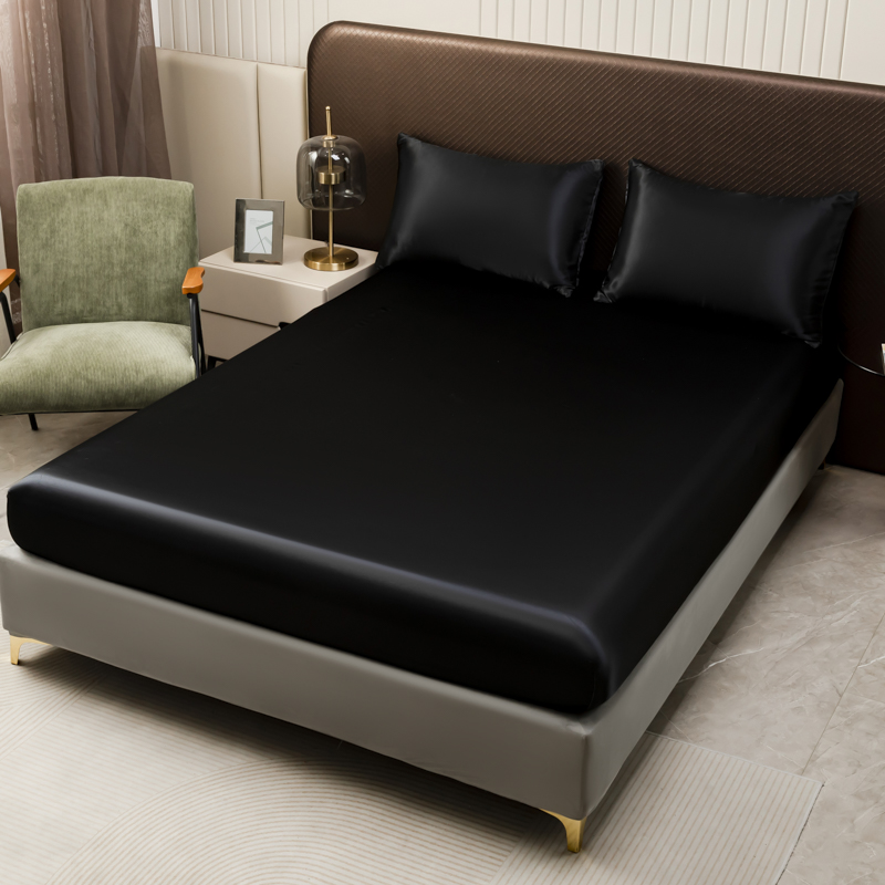 ゴムバンド付きの黒いサテンのシーツ,氷の絹のマットレスカバー - Satin Pillowcase Silk のレビューと価格