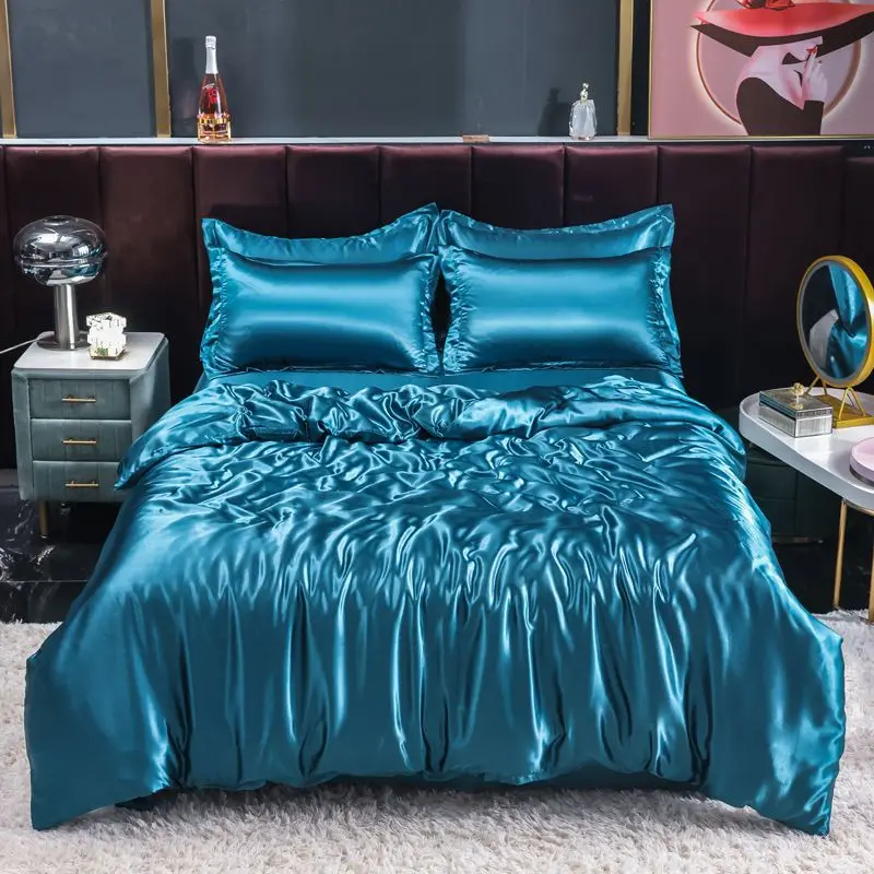 北欧サテンシルク寝具セット布団カバーベッドシート枕カバー高級 - Satin Pillowcase Silk のレビューと価格