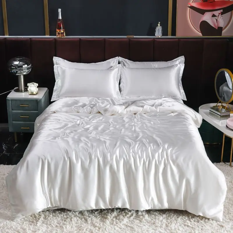 北欧サテンシルク寝具セット布団カバーベッドシート枕カバー高級 - Satin Pillowcase Silk のレビューと価格