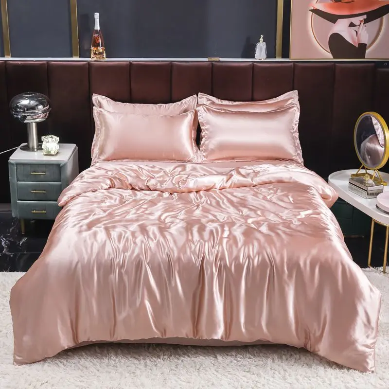北欧サテンシルク寝具セット布団カバーベッドシート枕カバー高級 - Satin Pillowcase Silk のレビューと価格