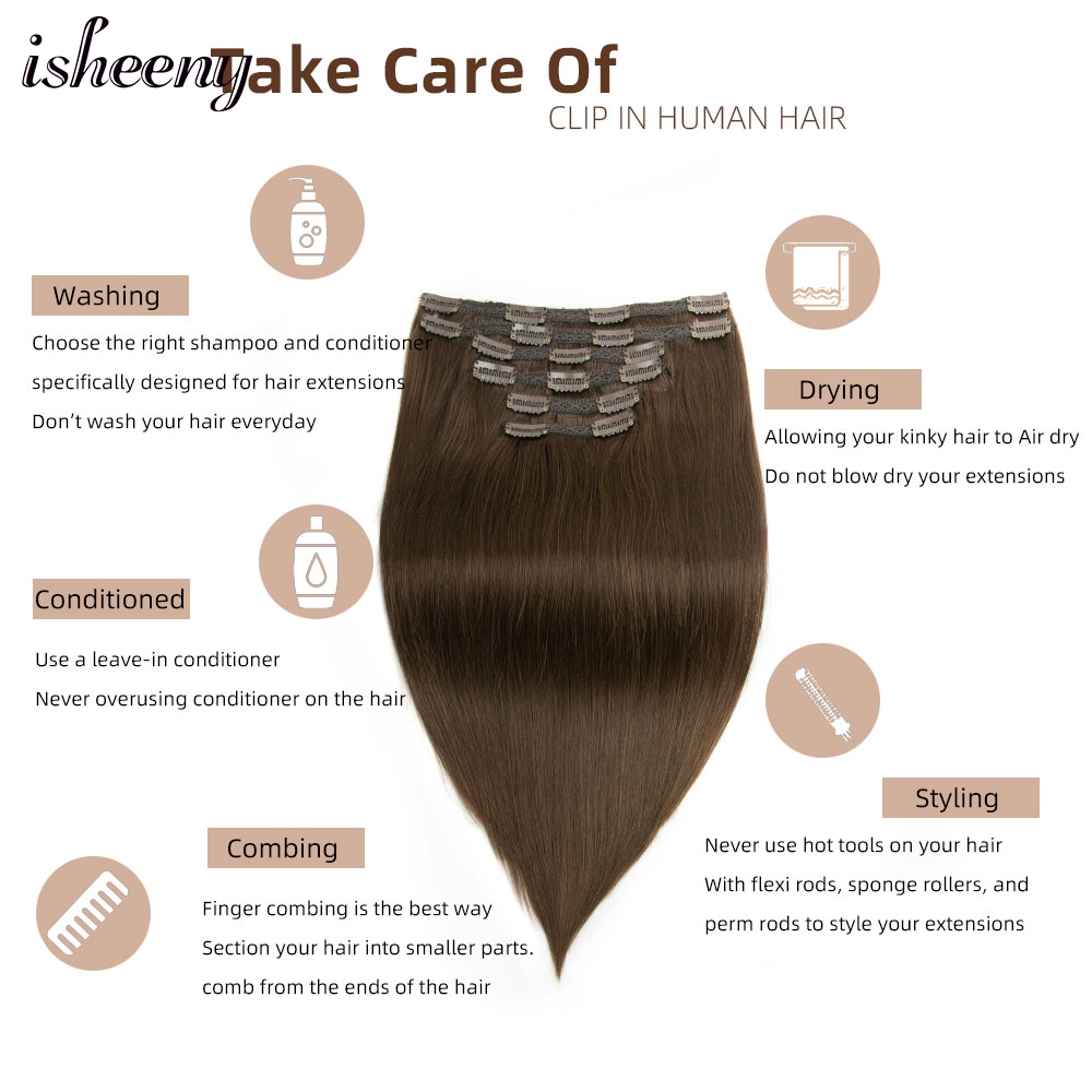 Isheeny-人間の髪の毛のエクステンション,ストレート, - Clip In Hair Piece のレビューと価格