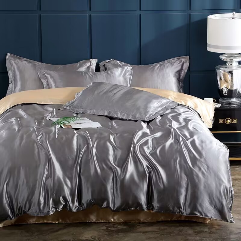 天然桑シルク混紡生地布団カバーセットサテン高品質キング寝具セ - Satin Pillowcase Silk のレビューと価格