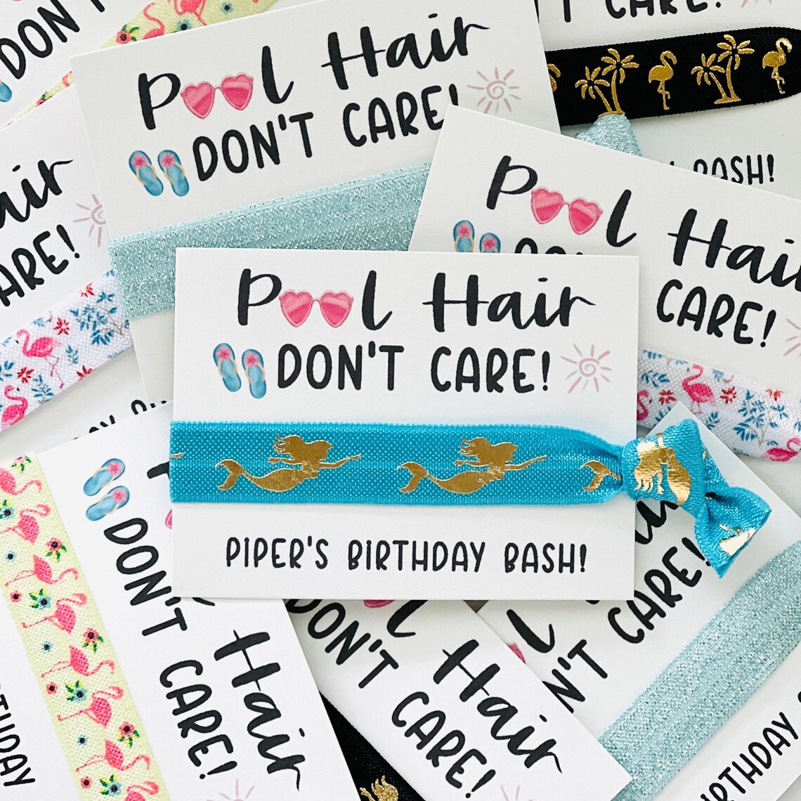 パーソナライズされたプールパーティー用ヘアタイ、ドントケアヘ - Hair Care Gift のレビューと価格