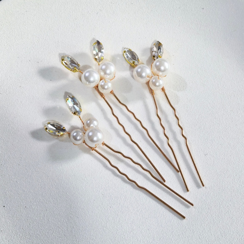 パールクリスタルヘアピンコームセットブライダルウェディングヘ - Clip In Hair Piece のレビューと価格